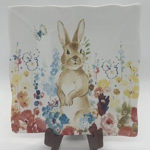222 Fifth Flowerfield Bunny Square Appetizer Dessert Plate Easter Spring Decor